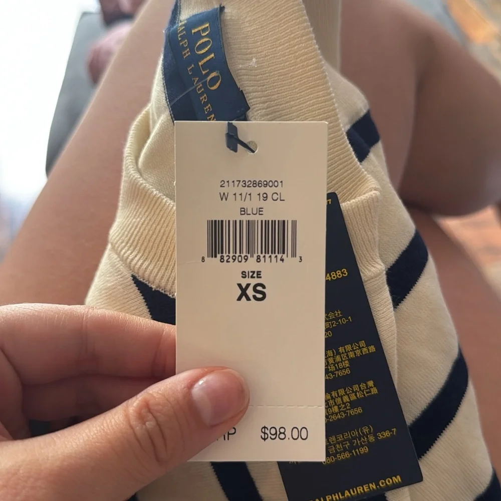 Polo Ralph Lauren Striped Cotton Blend Crew Neck Short Sleeve Sweater NWT XS - Picture 10 of 10